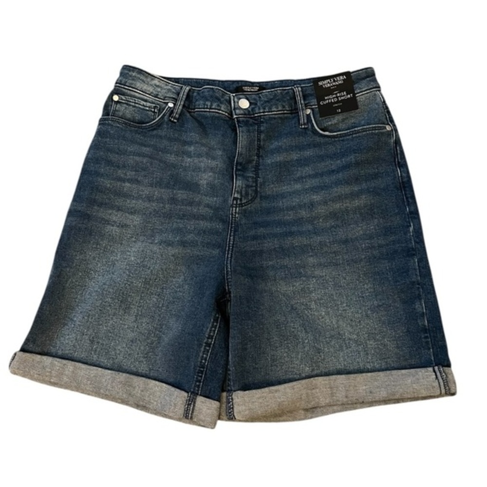 NWT! SIMPLY VERA Vera Wang medium wash cuffed short - high rise jean shorts - 16